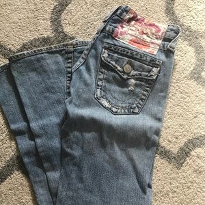True Religion distressed jeans with fabric details